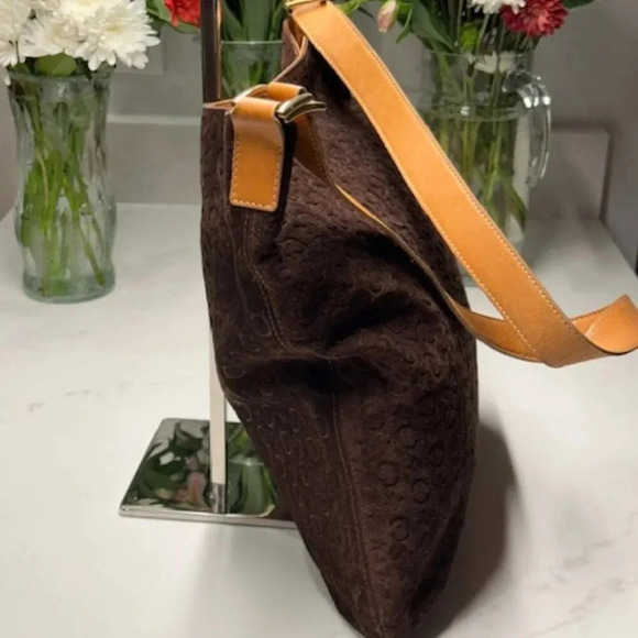 CELINE Macadam Brown Suede Leather Shoulder Bag EUC - Picture 4 of 16